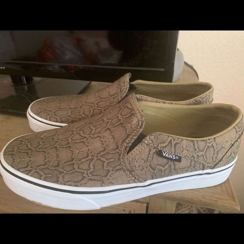 Vans snake print slip-ons, khaki green